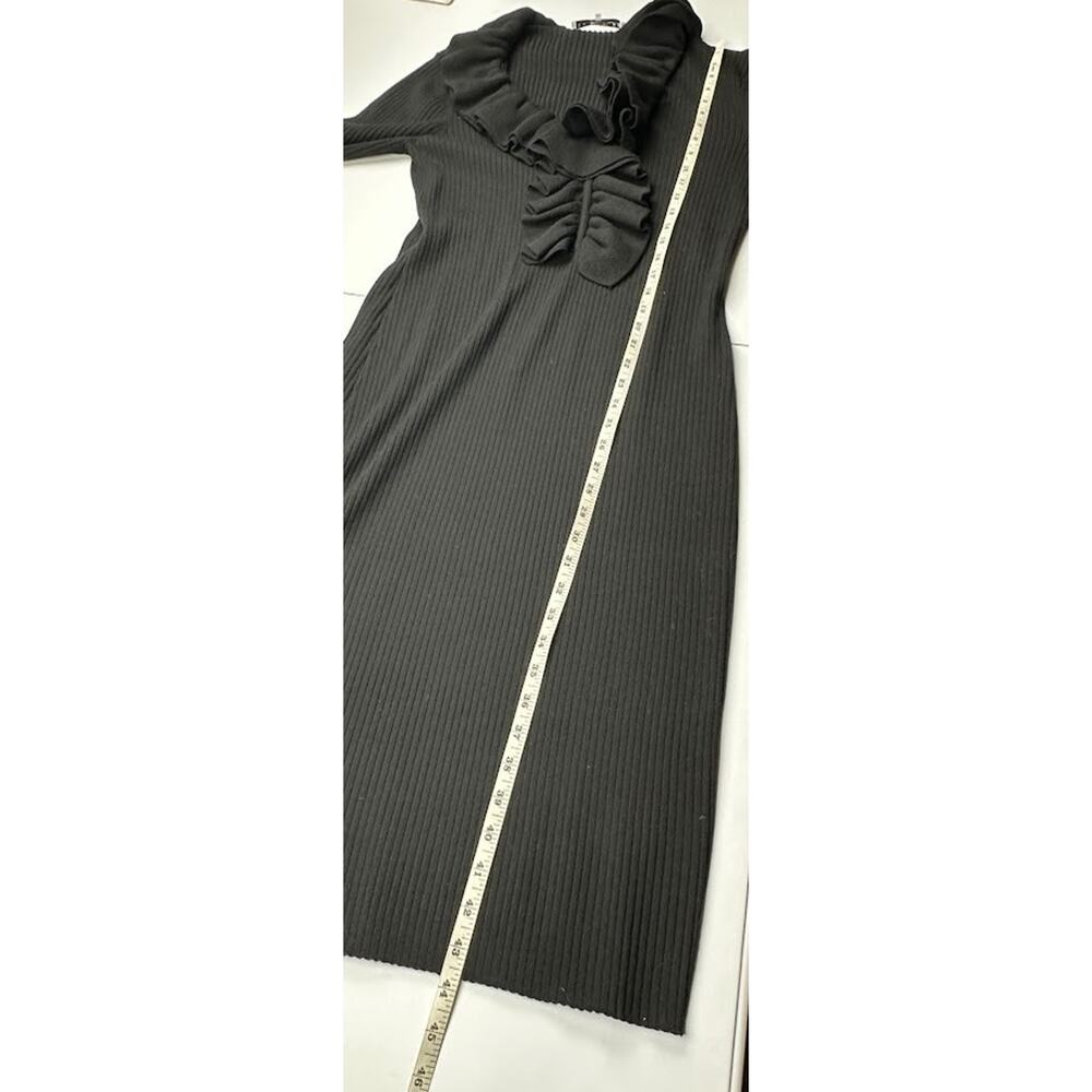 Trina Turk Dress Womens Large Black Quill Ruffle Sweater Quiet Luxury Party - Picture 12 of 13